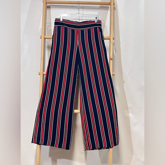CYNTHIA ROWLEY Navy and red striped‎ wide leg crop pant size 6. - Picture 2 of 13